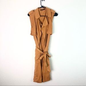 Sleeveless Tie-Waist Trench Dress in Camel